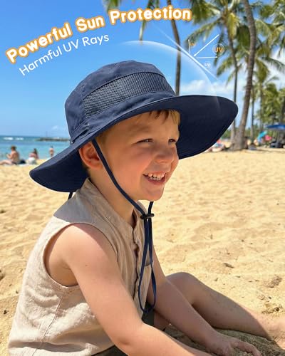 HONGTEYA Baby Toddler Sun Hat, Summer Mesh Bucket Beach Hat for Boys Girls - color: Grey+navy Blue, size: 6-24 Months
