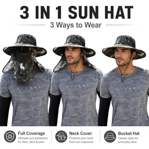 Men Women Safari Bucket Fishing Sun Hats Face Cover Neck Flap - color: Armygreen Graffiti