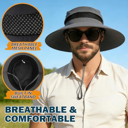Men's UPF 50+ Waterproof Wide Brim Boonie Hat, Sun & Rain Protection - color: Dark Grey