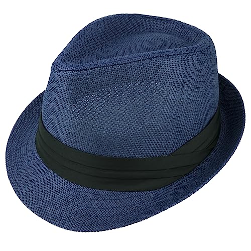 Gelante Summer Fedora Panama Straw Hats with Black Band - color: Navy, size: Large-X-Large
