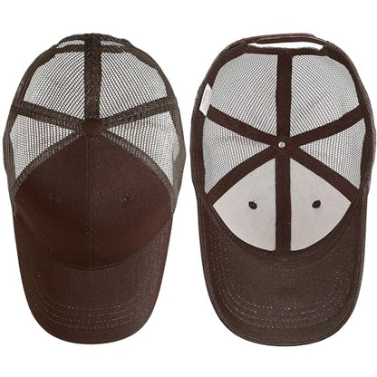 Falari Trucker Hat Baseball Cap Structured Plain Design 6 Panel, Adjustable Size - color: 1pk Brown