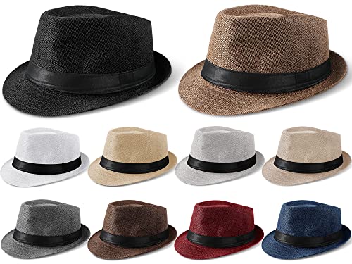 Tarpop 10 Pcs Fedora Hats for Men Women with Brim Unisex Hat Gangster Cap 1920s Party Accessory - color: Mixed Colors, style: Simple Style