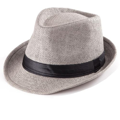 XL Straw Fedora Hats for Men Summer Trilby Beach Travel Panama Casual 7 1/2 - color: Grey