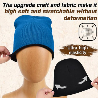 ZOORON Reversible Skull Caps for Men Women Reversible Beanie with -Double Side Warm Winter Fisherman Beanie - color: A-2pack-black/Seablue+grey/Royalblue