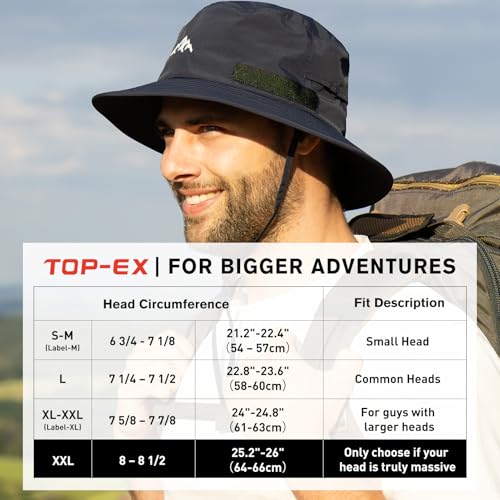 TOP-EX Men's Waterproof Bucket Sun Hat, UPF 50+ Wide Brim, S/M-XXL - color: 94573_light Grey, size: XX-Large