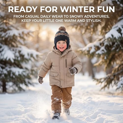 Moon Kitty Baby Boys Hats Toddler Beanies for Boys Winter Fleece Winter Hat Boys - color: Navy Bear, size: 6-12 Months