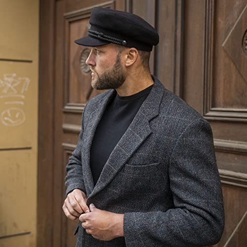 Sterkowski "Maciejówka Model 3" Fisherman Style Fiddler Cap | Wool Fiddler Cap for Men and Women | Warm Wool Captain Cap - color: Black, size: 7
