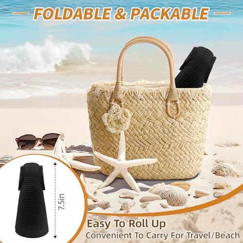 Sun Hats for Women Wide Brim Straw Sun Visors Ponytail Hat - color: Black
