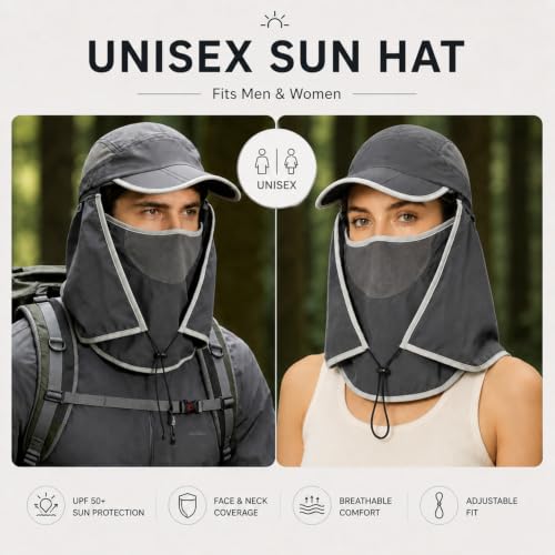 HUAMULAN Women Wide Brim Sun Hat Ponytail UV Protection Visor Fishing Cap - color: Dark Gray With Foldable Visor