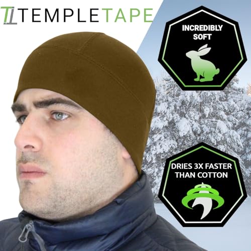 Temple Tape Tactical Fleece Watch Cap Beanie – Skull Cap Fleece Hat - Mens & Women - color: Coyote Brown, size: One Size