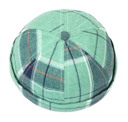 DIYDECAL Striped Plaid Brimless Worker Cap,Retro Skullcap Docker Hat for Men Womens - color: Green