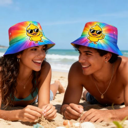 Bucket Hat Funny Duck Fisherman Hat Travel Beach Sun Hat Outdoor Cap for Men Women Adults - color: Cute Duck Tie Dye
