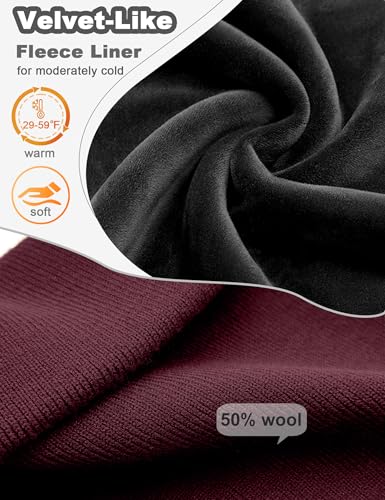 Fleece Lined Wool Beanie Hat Men Women, Warm Cuffed Winter Cap - color: Winered