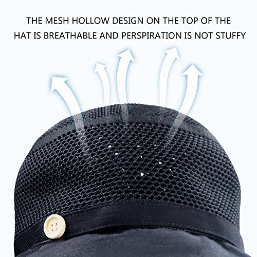 Summer Mesh Sun Hats for Women UV Protection Wide Brim Packable Bucket Hat - color: Black