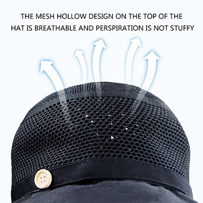 Summer Mesh Sun Hats for Women UV Protection Wide Brim Packable Bucket Hat - color: Black