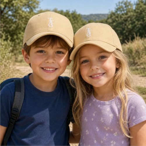 Kids Washed Cotton Baseball Cap, Unstructured Adjustable Toddler Hat for Boys & Girls - color: Light Khaki