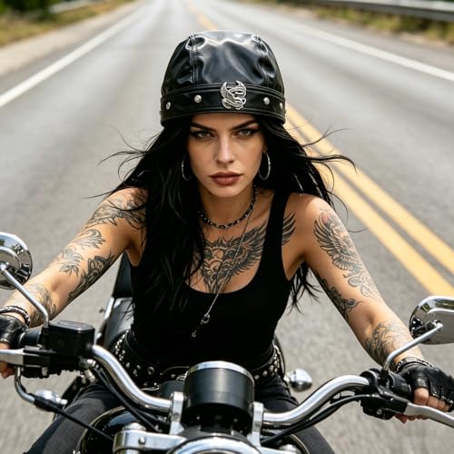 Biker Cap for Women Punk Motorcycle Skull Cap Adjustable Stylish Doo Rag Headwrap for Riding Outdoor Activities - color: Skull