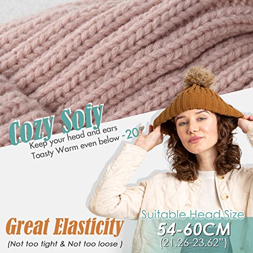 FURTALK Womens Winter Beanie Hat Satin Lined Faux Fur Pom Pom Beanies Hat for Women Winter Warm Knit Hats - color: Pink