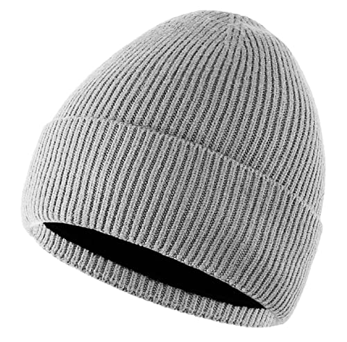 Connectyle Kids Beanie Hat Warm Winter Hats for Boys Girls Fleece Lined Knit Kids Hat for Ages 1-5 - color: Light Grey
