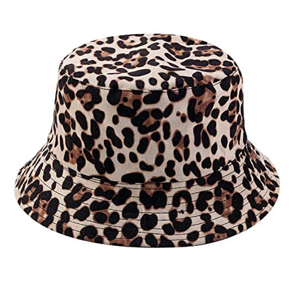 Umeepar Unisex Reversible Packable Bucket Hat Sun Hat for Men Women - color: Leopard Print Beige