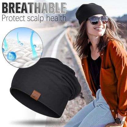 Beanie Cotton Soft and Skin Friendly Unisex Beanie Hat Beanies Hats Men Slouchy Beanie Hats for Women - color: Black