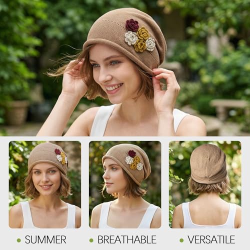 Ababalaya Breathable Cotton Linen Slouchy Beanie Hat for Women - color: Khaki