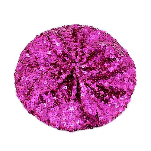 JUMISEE Sparkly Sequin Berets for Women Girls Fashion Beanie Hat Costume Accessories for Festival Party Dance - color: Hot Pink
