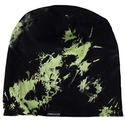 Mens Slouchy Beanie Hat Thin Baggy Summer Skull Cap - color: Green/Black