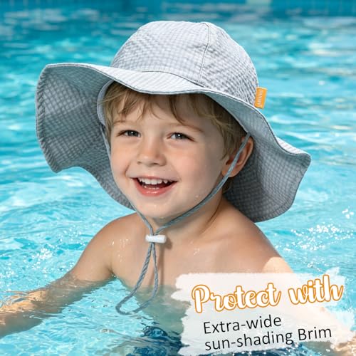 Baby Sun Hat Toddler Boy Girl Adjustable Outdoor Beach Hat Kids Wide Brim - color: Gray & Navy -2pcs, size: 0-6 Months