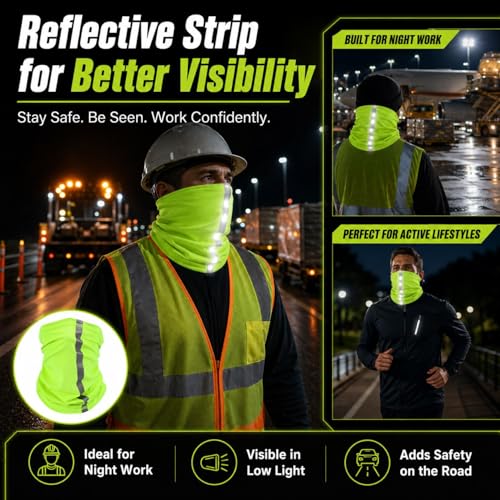 SATINIOR 4 Pcs Neck Gaiter Face Mask for Men, High Vis - color: Green