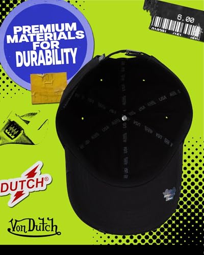 Von Dutch Unisex Cotton Canvas Baseball Cap, Curved Brim, Snapback - color: Black