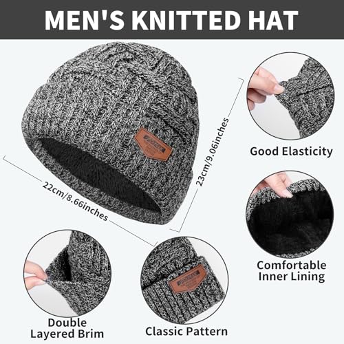 Winter Scarf for Men, 3 PCS Fleece Beanie Hat and Gloves Set - color: Blended Light Grey Set