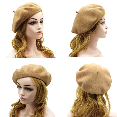 Wheebo Wool Beret Hat,Solid Color French Style Winter Warm Cap for Women Girls Lady - color: Camel