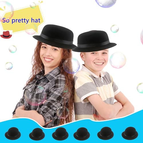 20 Pack Plastic Derby Bowler Hats Bulk Black Bowler Hat Deluxe Costume Hat for Adult Kids Dress up Costumes Party