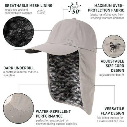 TOP-EX L/XL/XXL UV50+ Waterproof Neck Flap Baseball Sun Cap - color: Light Grey Camo Fish, size: X-Large