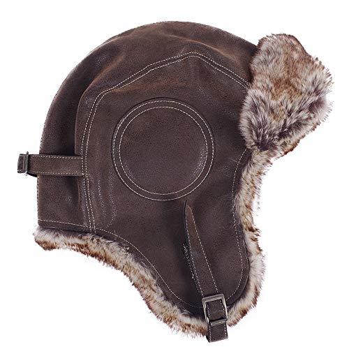 Janey&Rubbins Russian Hat Fur Soviet Ushanka Cossack Winter Cap Earflap Snow Ski Headwear - color: A - Brown/Leather, size: Large