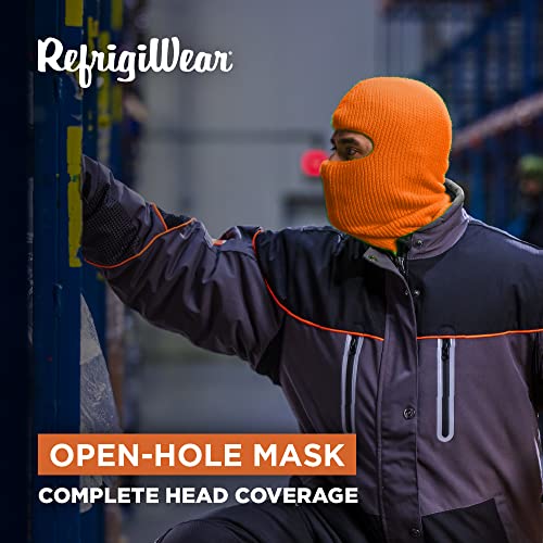 RefrigiWear 2-Layer Acrylic Knit Open-Hole Balaclava Face Mask, High Visibility - color: Orange