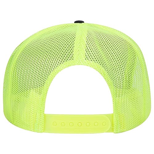 Ashen Fane Polyester Foam Front 5 Panel High Crown Mesh Back Trucker Hat - color: Blk/Blk/N.ylw Ver.2