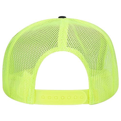 Ashen Fane Polyester Foam Front 5 Panel High Crown Mesh Back Trucker Hat - color: Blk/Blk/N.ylw Ver.2