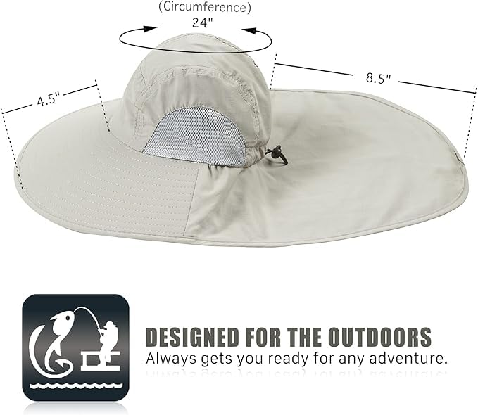 Outdoor Sun Hat for Men with 50+ UPF Protection Safari Cap Wide Brim Fishing Hat with Neck Flap, for Dad… - color: Light Grey*dark Gray