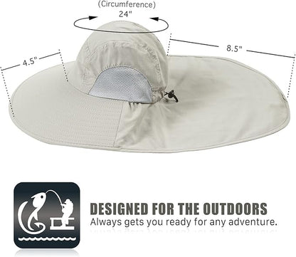 Outdoor Sun Hat for Men with 50+ UPF Protection Safari Cap Wide Brim Fishing Hat with Neck Flap, for Dad… - color: Light Grey*dark Gray