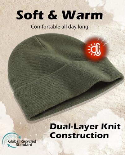 Connectyle Men's Cuffed Beanie Hat Double Layer Knit Winter Watch Cap - color: Army Green