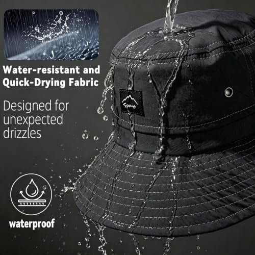 ZOORON Sun Bucket Hats for Women Men UPF 50+Packable Fishing Hats Quick Dry Waterproof Hiking Hat with Detachable Chin Strap - color: 1pack-black
