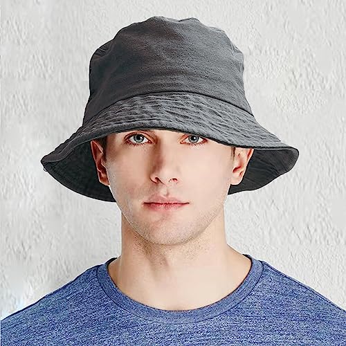 Premium Cotton Bucket Hats,Packable Hats for Men Women,Summer Bucket Hat,Fishing Sun Hats - color: Dark Grey