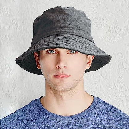 Premium Cotton Bucket Hats,Packable Hats for Men Women,Summer Bucket Hat,Fishing Sun Hats - color: Dark Grey