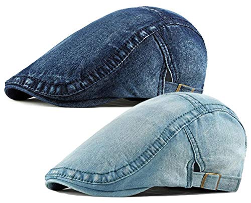2 Pack Men's Cotton Flat Cap Ivy Gatsby Newsboy Hat - color: J