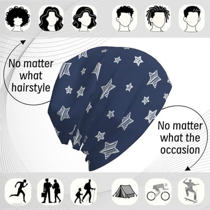 Unisex Stretch Knit Beanie Hat - color: Striped Stars