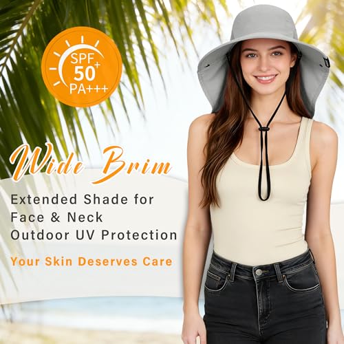 Tirrina Women's Sun Hat Wide Brim, UV Protection Sun Hats for Women - color: Gray