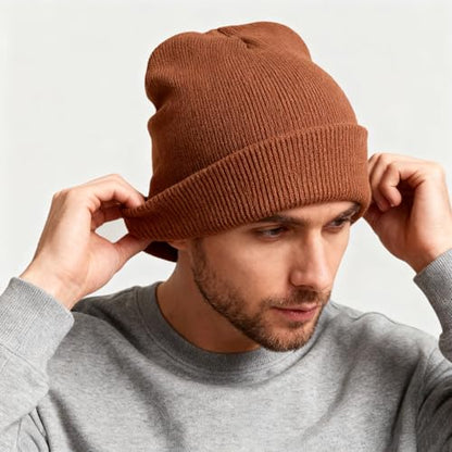 ZOORON Beanie for Men Women Warm Winter Hat Unisex Soft Knit Cuffed Beanie - color: Camel