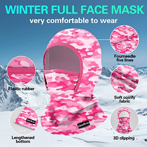 GoxRunx Kids Balaclava Ski Mask,Fleece Face Mask Neck Warmer for Boys Girls,Windproof Face Cover for Cold Weather - color: Pink Camouflage